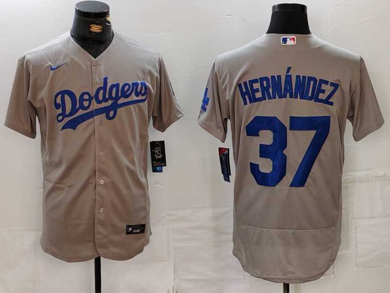 Mens Los Angeles Dodgers #37 Teoscar Hernandez Grey Flex Base Stitched Jersey